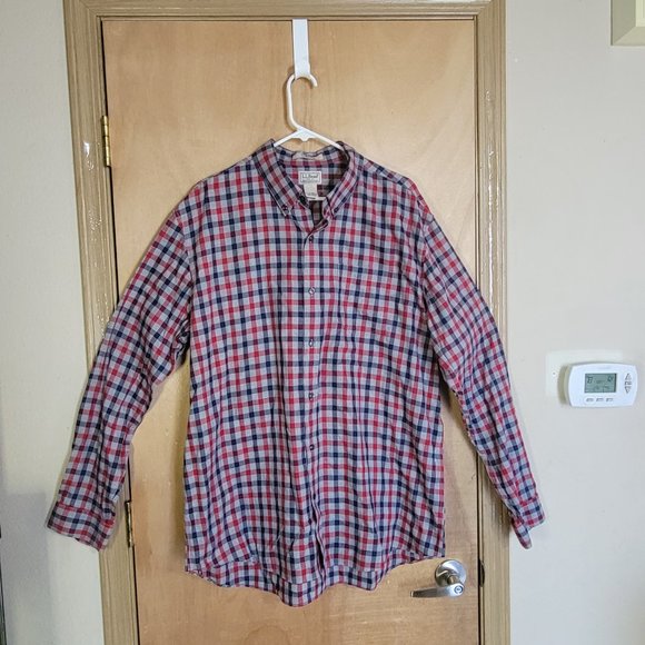 LL Bean XL Shirt Long Sleeve Plaid Red Blue Gray - Picture 5 of 6